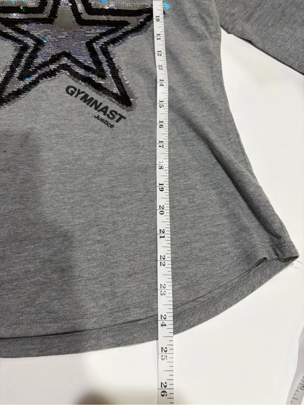 Justice Active Girls 14/16 XL Gymnast Shirt Flip Sequin Star 3/4 Sleeve Gray